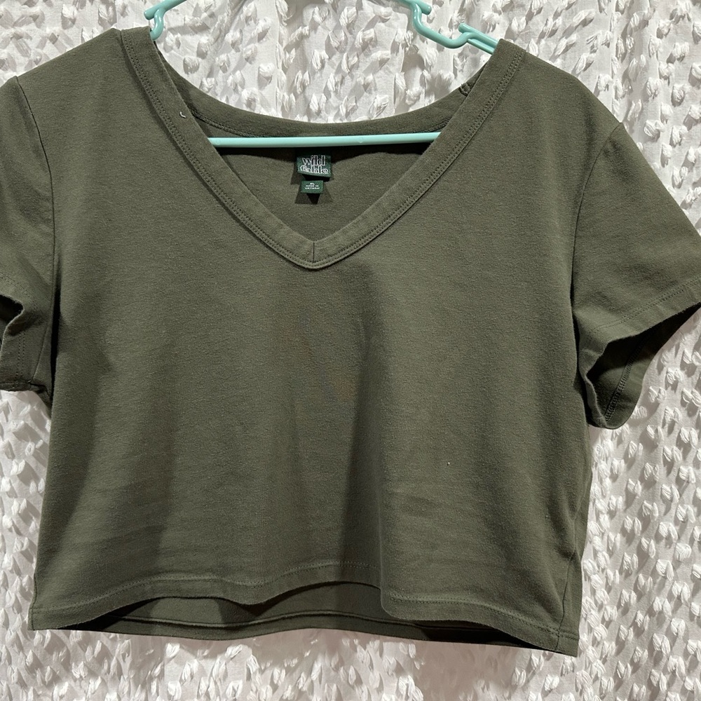 Olive Green V-Neck Crop Top